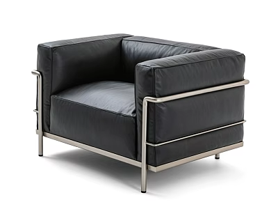 Stylish Black Leather Single Sofa Featuring Metal Frame And Modern Design 3d model