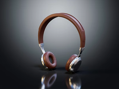 Brown Leather Over Ear Headphones With Metal Accents Modern Design And High Quality Sound 3d model