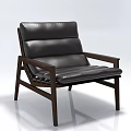 Modern Minimalist Accent Chair With Black Leather Upholstery And Dark Wooden Frame