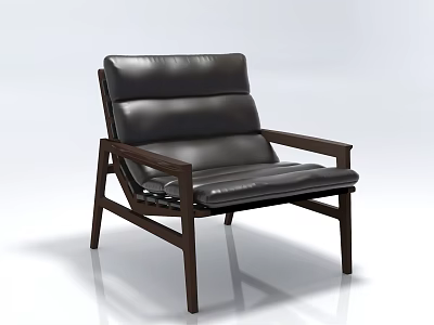 Modern Minimalist Accent Chair With Black Leather Upholstery And Dark Wooden Frame 3d model