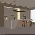 Modern Curved White Kitchen Bar With Warm Ambient Lighting And Stylish Wooden Bar Stools