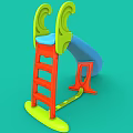 Brightly Colored Children's Slide With Blue Slide Surface Orange Ladder And Green Top