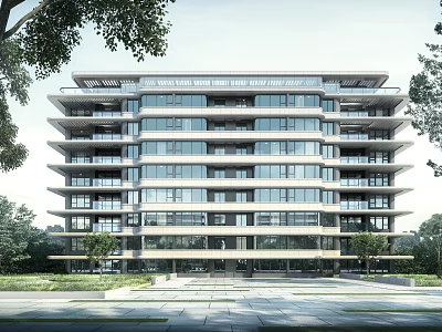 Modern Single Family Villa Exterior With Glass Facade And Greenery 3d model