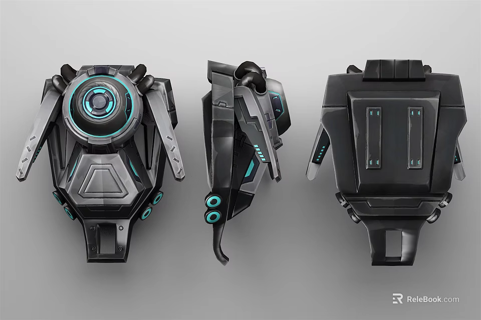 Futuristic Mechanical Backpack With Black Design And Blue Illuminated Elements Multiple Angle Views 3d model 