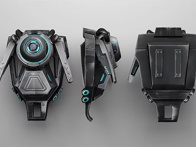 Futuristic Mechanical Backpack With Black Design And Blue Illuminated Elements Multiple Angle Views 3d model