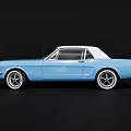 Classic Blue Two Door Car With White Roof And White Rims On Black Background