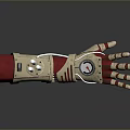 Robot Character With Bionic Mechanical Arm Featuring Red Silver Joints And Finger Structure