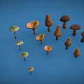 Diverse Mushroom Collection With Various Shapes Colors And Sizes On Blue Background