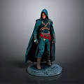 Man in Hooded Green Cloak with Red Belt Standing on Stone Base