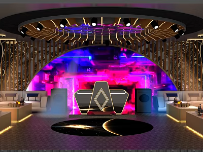 Modern KTV Interior With Neon Lights Stage Seating Area And Decorative Walls 3d model
