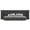 Upholstered Double Bed With Striped Headboard In Multiple Colors And Pillows 3d model