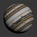 Colorful Striped Sphere With Metallic Texture And Reflection On Dark Background