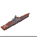 Realistic Warship 3D Model Featuring Gray Hull Orange Bottom And Deck Structures 3d model