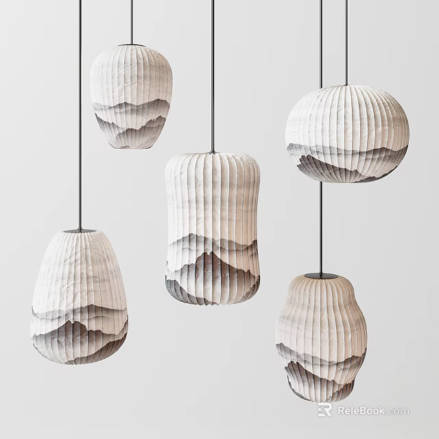 Minimalist Chandeliers With Pleated Design And Hanging Installation For Modern Interior Spaces 3d model 