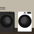 Modern Design Black and White Washing Machines Side by Side on Wooden Surface