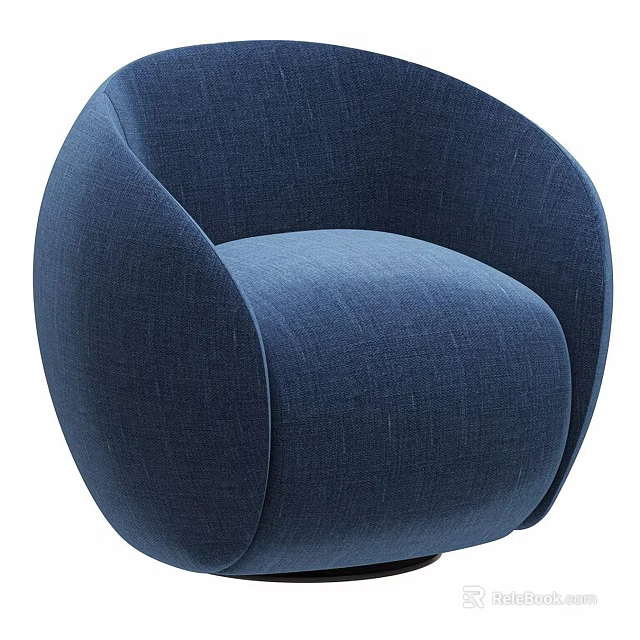 Blue Fabric Upholstered Modern Single Sofa With Comfortable Curved Design For Living Room 3d model 
