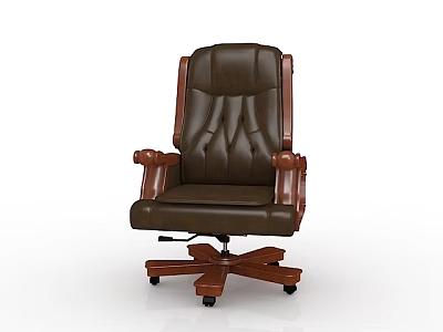 Brown Leather Office Chair With Ergonomic Backrest Armrests And Swivel Base Wheels 3d model