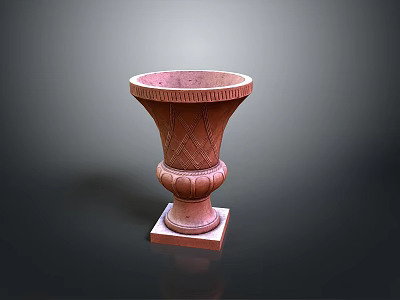 Decorative Red Urn With Ornate Carved Design And Square Base For Garden 3d model
