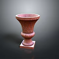 Decorative Red Urn With Ornate Carved Design And Square Base For Garden