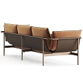 Modern Three Seater Sofa With Brown Velvet Upholstery And Metal Frame