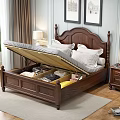 Classic Wooden Double Bed With Storage Compartments Nightstand And Table Lamp In Bedroom Interior