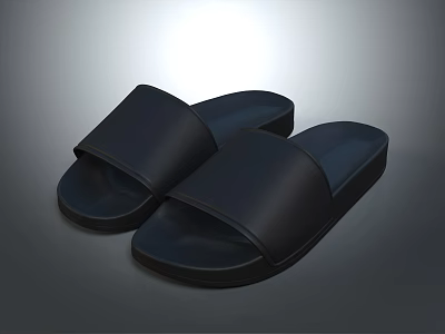 Comfortable Black Casual Slippers With Soft Sole For Everyday Home Use 3d model