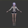 3D Game Movie Character With Purple Hair White Top And Black Short Skirt