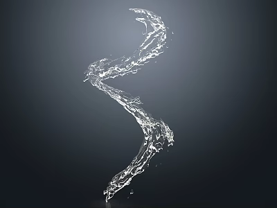 Transparent Spiral Water Flow With Dynamic Splashing Droplets On Dark Background 3d model
