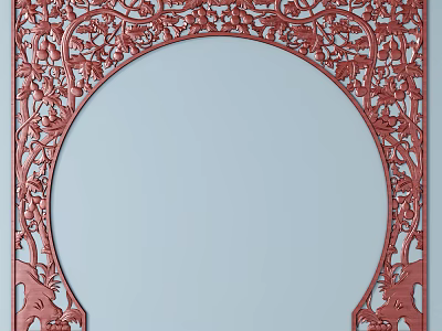Red Intricately Carved Door Arch With Traditional Floral Patterns And Interior Decoration 3d model