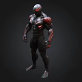 Futuristic Sci Fi Superhero 3D Model With Muscular Black Red Body And Glowing Eyes