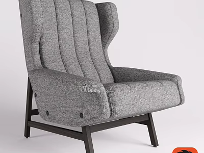 Stylish Gray Fabric Leisure Chair With Striped Design Wide Backrest Armrests And Dark Legs 3d model