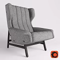 Stylish Gray Fabric Leisure Chair With Striped Design Wide Backrest Armrests And Dark Legs