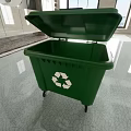 Public Facility Green Outdoor Recycling Trash Bin with Open Lid and Wheels