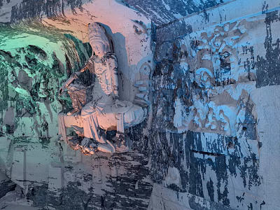 Ancient Cave Interior Featuring Intricate Buddha Statue And Detailed Mural Paintings 3d model