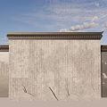 Traditional Chinese Partition with Gray Brick Wall Landscape Patterns Eaves and Mountain Shaped Decorations