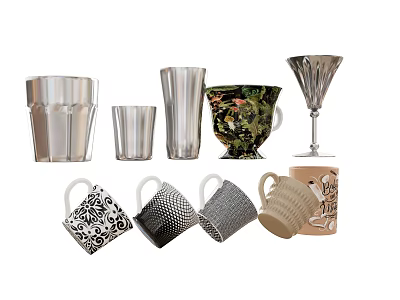 Stylish Dinnerware Set Including Mugs Glasses and Patterned Cups with Modern Designs 3d model