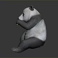 3D Model Panda Character Sitting Holding Green Bamboo With Detailed Fur