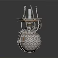 Mechanical Industrial Equipment With Spherical Base Metal Frame Spikes And Circular Components