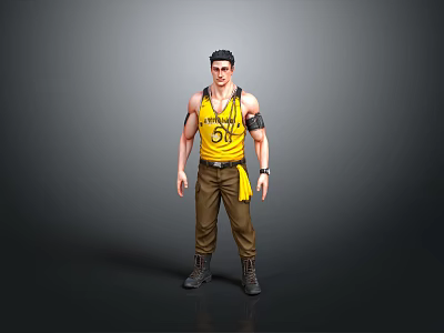 Full Body Man In Yellow Tank Top Number 51 Brown Pants Black Boots And Watch 3d model