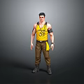 Full Body Man In Yellow Tank Top Number 51 Brown Pants Black Boots And Watch