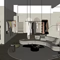 Modern Clothing Store Interior With Hanging Clothes Sofa Mirror And Green Plant