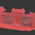 Traditional Ancient Architecture Model With Gray Brick Walls Red Wooden Door And Tile Roof