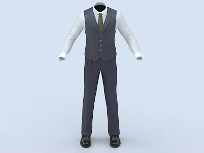 Men's Formal Business Attire With White Shirt Dark Vest Pants And Tie 3d model