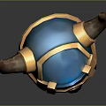 Chibi Style Fantasy Warrior Character With Blue Armor Golden Horns And Weapon