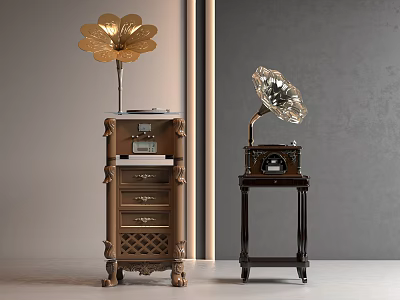 Vintage Gramophone Sound System With Classic Wooden Cabinet And Retro Speaker Design 3d model