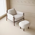 Stylish Leisure Chair With Wooden Frame White Cushion And Ottoman In Light Colored Interior