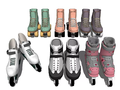 Colorful Roller And Ice Skates Sports Equipment With Multiple Styles And Colors 3d model