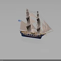 Sailing Ship Water Transport With Large White Sails Blue Hull And Tall Wooden Masts