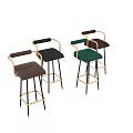 Modern Bar Stools With Leather And Velvet Seats Black Metal Legs Gold Accents