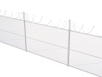 Chain Link Fence With Barbed Wire Top For Outdoor Security And Protection 3d model